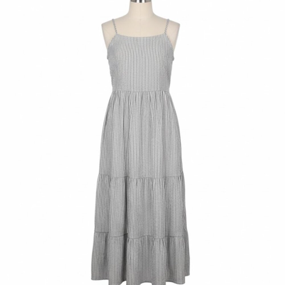 By Together 100% Cotton Blue Gray and White Striped Midi Dress, Size M